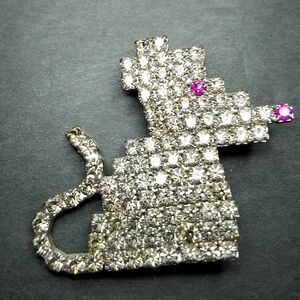 Dorothy Bauer Designs Vintage Mouse Pin Rare Large Beautiful Rhinestone Brooch